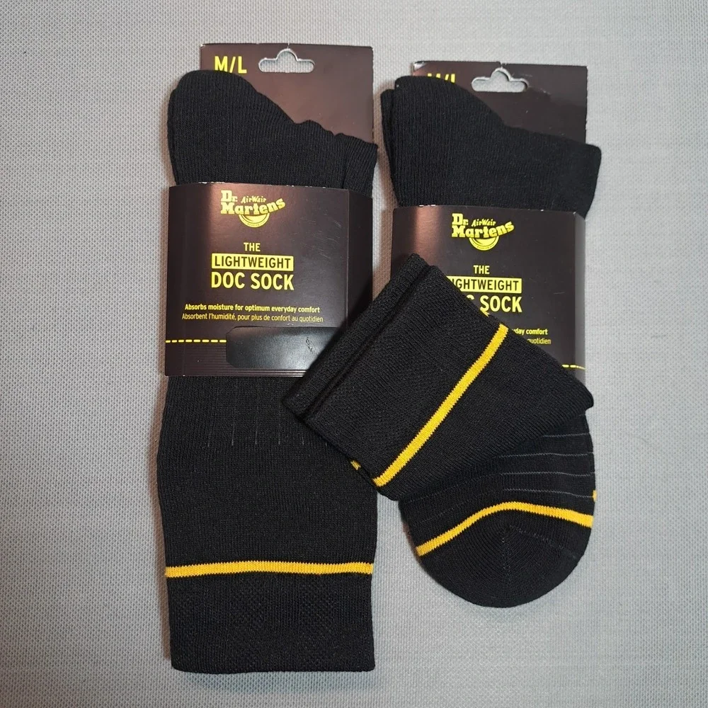 2-Pairs Dr. Martens The Lightweight Doc Sock‎ Black/Yellow Size M/L